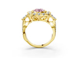 Yellow gold Fancy Pink Round Cut Diamond Halo Ring with Pavé Band and Four-Prong Setting_20