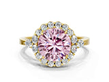 Yellow gold Fancy Pink Round Cut Diamond Halo Ring with Pear Side Stones and Prong Setting_18
