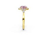 Yellow gold Fancy Pink Round Cut Diamond Halo Ring with Pear Side Stones and Prong Setting_20
