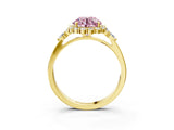 Yellow gold Fancy Pink Round Cut Diamond Halo Ring with Pear Side Stones and Prong Setting_21