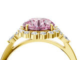 Yellow gold Fancy Pink Round Cut Diamond Halo Ring with Pear Side Stones and Prong Setting_22