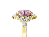 Yellow gold Fancy Pink Round Cut Diamond Halo Ring with Pear Side Stones and Prong Setting_23