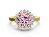 Yellow gold Fancy Pink Round  Cut Diamond Halo Ring with Round Brilliant Halo and Solitaire Band