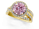 Yellow gold Fancy Pink Round Cut Diamond Halo Ring with Round Split Shank and Prong Setting_37