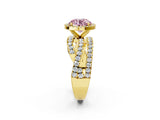 Yellow gold Fancy Pink Round Cut Diamond Halo Ring with Round Split Shank and Prong Setting_38