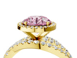 Yellow gold Fancy Pink Round Cut Diamond Halo Ring with Round Split Shank and Prong Setting_40
