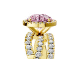 Yellow gold Fancy Pink Round Cut Diamond Halo Ring with Round Split Shank and Prong Setting_41