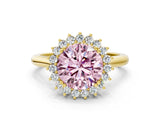 Yellow gold Fancy Pink Round  Cut Diamond Halo Ring with Solitaire Band and Prong Setting_52