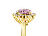 Yellow gold Fancy Pink Round  Cut Diamond Halo Ring with Solitaire Band and Prong Setting_57