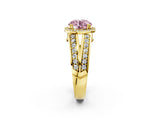 Yellow gold Fancy Pink Round Cut Diamond Halo Ring with Split Shank Pavé Band and Four-Prong Setting_2