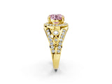 Yellow gold Fancy Pink Round Cut Diamond Halo Ring with Split Shank and Bezel Accents and Four-Prong Setting_2