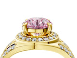 Yellow gold Fancy Pink Round Cut Diamond Halo Ring with Split Shank and Bezel Accents and Four-Prong Setting_4