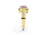 Yellow gold Fancy Pink Round Cut Diamond Halo Ring with Split Shank and Bezel Accents and Prong Setting_2