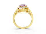 Yellow gold Fancy Pink Round Cut Diamond Halo Ring with Split Shank and Bezel Accents and Prong Setting_3