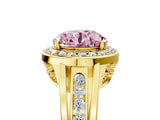 Yellow gold Fancy Pink Round Cut Diamond Halo Ring with Split Shank and Bezel Accents and Prong Setting_5