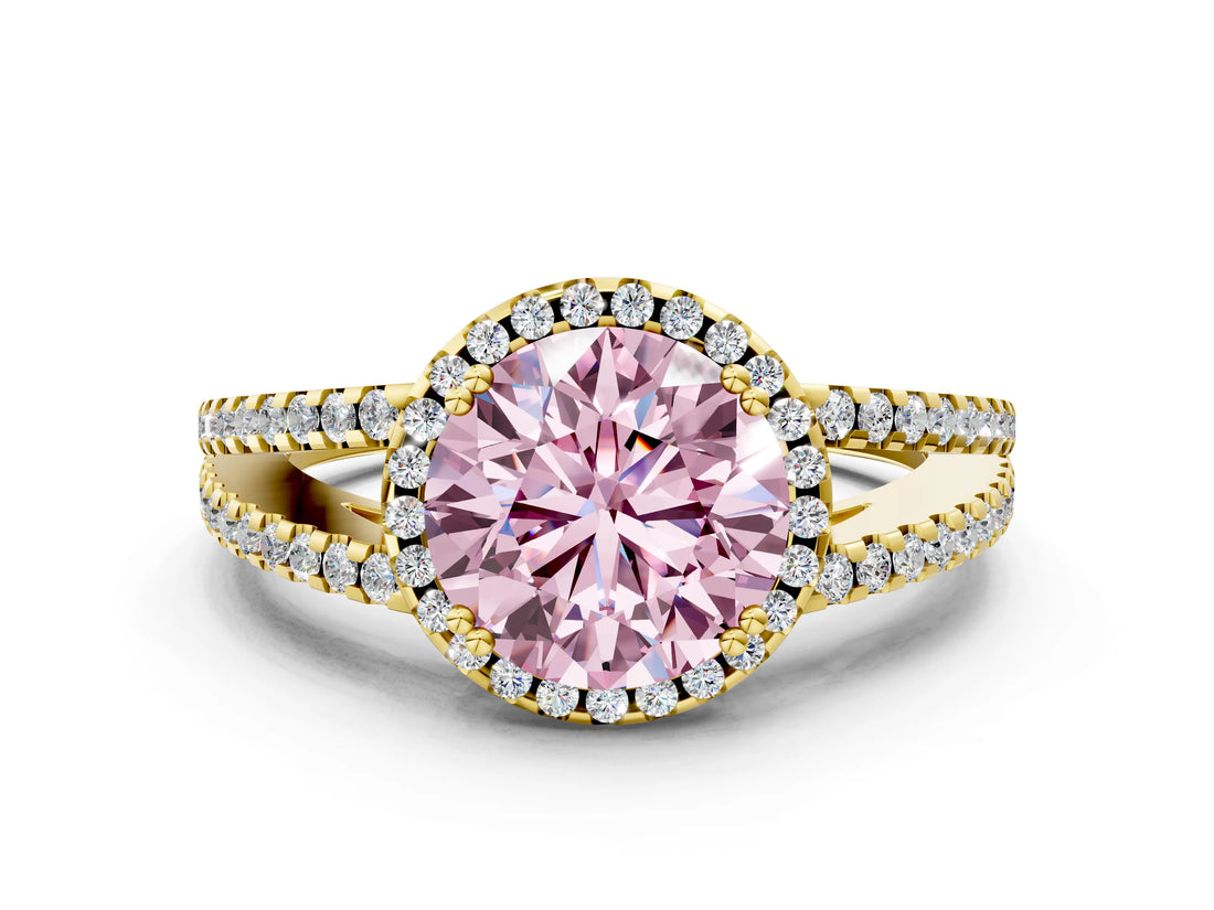 Yellow gold Fancy Pink Round Cut Diamond Halo Split Shank Engagement Ring_39