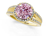 Yellow gold Fancy Pink Round Cut Diamond Halo Split Shank Engagement Ring_40