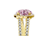 Yellow gold Fancy Pink Round Cut Diamond Halo Split Shank Engagement Ring_44