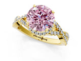 Yellow gold Fancy Pink Round Cut Diamond  Halo Twist Band Solitaire Prong Setting Ring_37