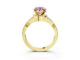 Yellow gold Fancy Pink Round Cut Diamond  Halo Twist Band Solitaire Prong Setting Ring_39