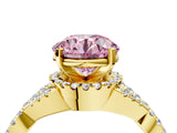Yellow gold Fancy Pink Round Cut Diamond  Halo Twist Band Solitaire Prong Setting Ring_40