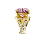 Yellow gold Fancy Pink Round Cut Diamond  Halo Twist Band Solitaire Prong Setting Ring_41