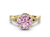 Yellow gold Fancy Pink Round Cut Diamond  Halo Twist Band Solitaire Prong Setting Ring_42