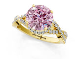 Yellow gold Fancy Pink Round Cut Diamond  Halo Twist Band Solitaire Prong Setting Ring_43