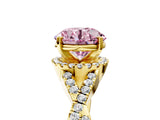 Yellow gold Fancy Pink Round Cut Diamond  Halo Twist Band Solitaire Prong Setting Ring_47