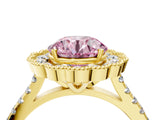 Yellow gold Fancy Pink Round  Cut Diamond Milgrain Floral Halo Engagement Ring with Pavé Band_19