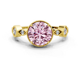 Yellow gold Fancy Pink Round  Cut Diamond Milgrain Marquise Band with Prong Setting_3