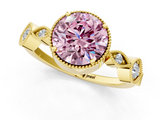 Yellow gold Fancy Pink Round  Cut Diamond Milgrain Marquise Band with Prong Setting_4