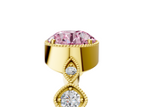 Yellow gold Fancy Pink Round  Cut Diamond Milgrain Marquise Band with Prong Setting_8