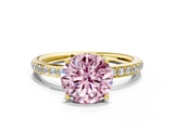 Yellow gold Fancy Pink Round  Cut Diamond Pavé Band Ring with Four-Prong Setting