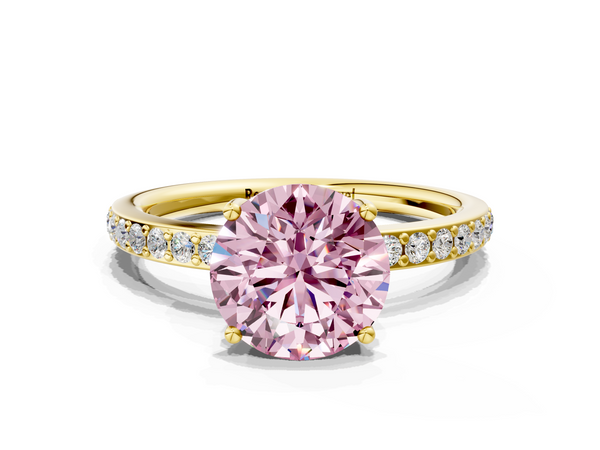 Yellow Gold Round Hidden Halo Engagement Ring Setting for Fancy Pink Center