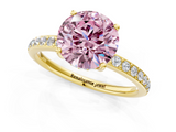 Yellow gold Fancy Pink Round  Cut Diamond Pavé Band Ring with Four-Prong Setting_1