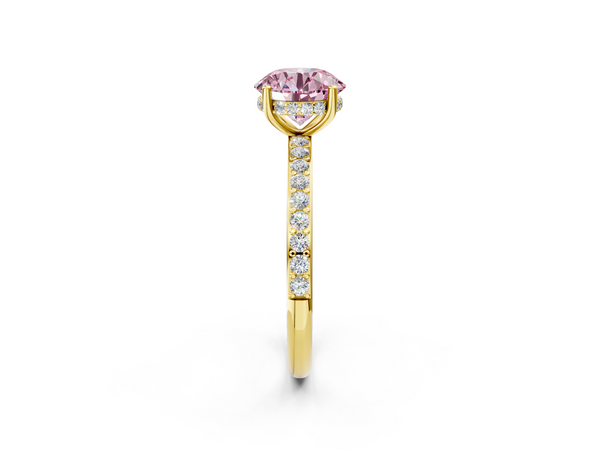 Yellow Gold Round Hidden Halo Engagement Ring Setting for Fancy Pink Center