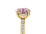 Yellow gold Fancy Pink Round  Cut Diamond Pavé Band Ring with Four-Prong Setting_5