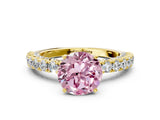 Yellow gold Fancy Pink Round Cut Diamond Pavé Band Solitaire Ring with Prong Setting_17