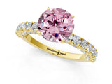Yellow gold Fancy Pink Round Cut Diamond Pavé Band Solitaire Ring with Prong Setting_18
