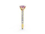 Yellow gold Fancy Pink Round Cut Diamond Pavé Band Solitaire Ring with Prong Setting_19