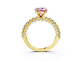 Yellow gold Fancy Pink Round Cut Diamond Pavé Band Solitaire Ring with Prong Setting_20