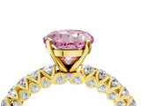 Yellow gold Fancy Pink Round Cut Diamond Pavé Band Solitaire Ring with Prong Setting_21