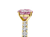 Yellow gold Fancy Pink Round Cut Diamond Pavé Band Solitaire Ring with Prong Setting_22