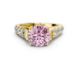 Yellow gold Fancy Pink Round  Cut Diamond Pavé Band Solitaire with Four-Prong Setting_15