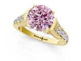 Yellow gold Fancy Pink Round  Cut Diamond Pavé Band Solitaire with Four-Prong Setting_16