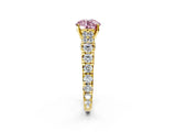 Yellow gold Fancy Pink Round  Cut Diamond Pavé Band Solitaire with Four-Prong Setting_17