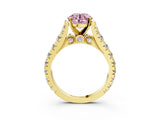 Yellow gold Fancy Pink Round  Cut Diamond Pavé Band Solitaire with Four-Prong Setting_18