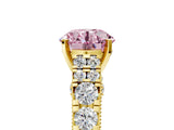 Yellow gold Fancy Pink Round  Cut Diamond Pavé Band Solitaire with Four-Prong Setting_20
