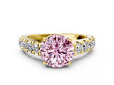 Yellow gold Fancy Pink Round  Cut Diamond Pavé Band Solitaire with Four-Prong Setting_3